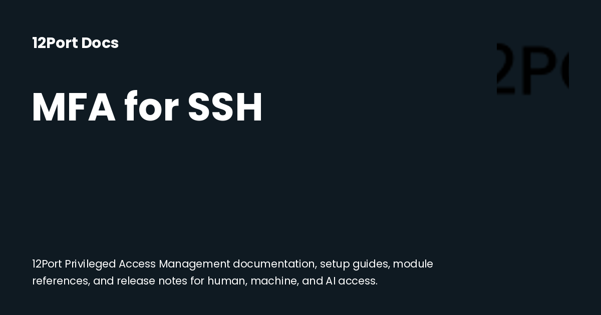 MFA for SSH | 12Port Docs