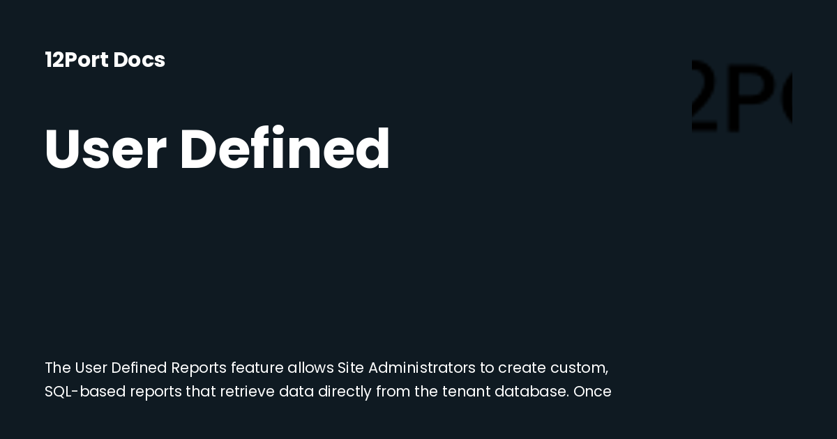 User Defined | 12Port Docs