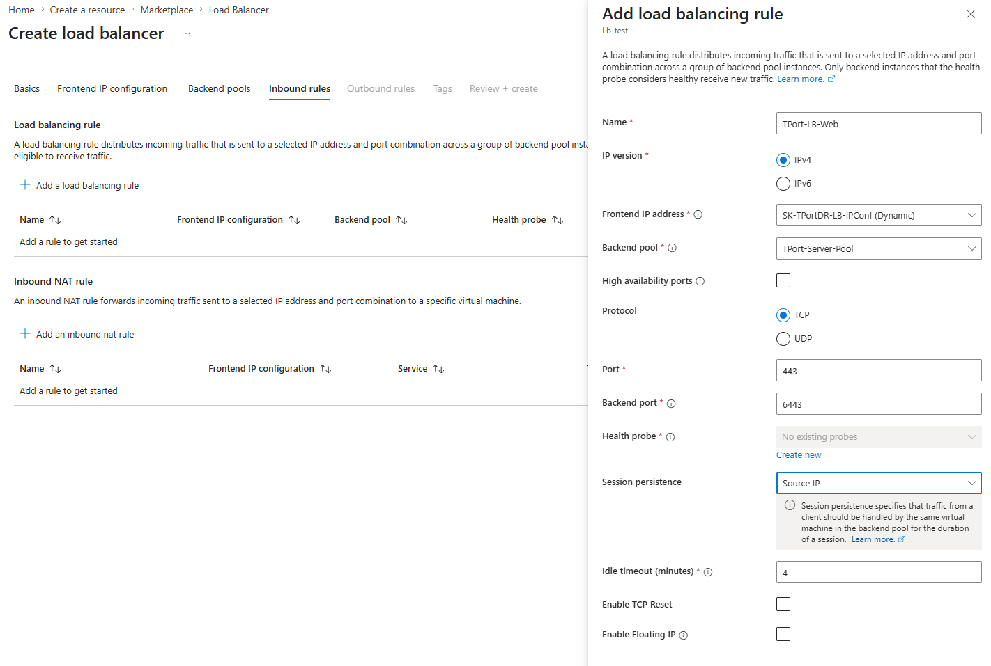 Load Balancer Inbound Rules