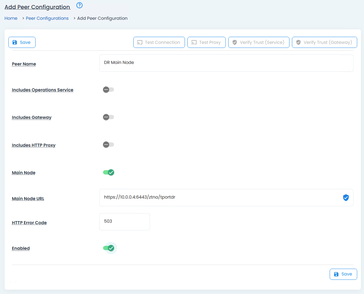 Peer Node Configuration