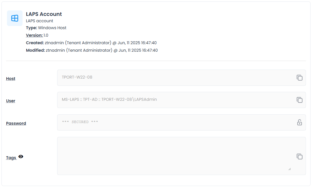 LAPS Account Asset Example