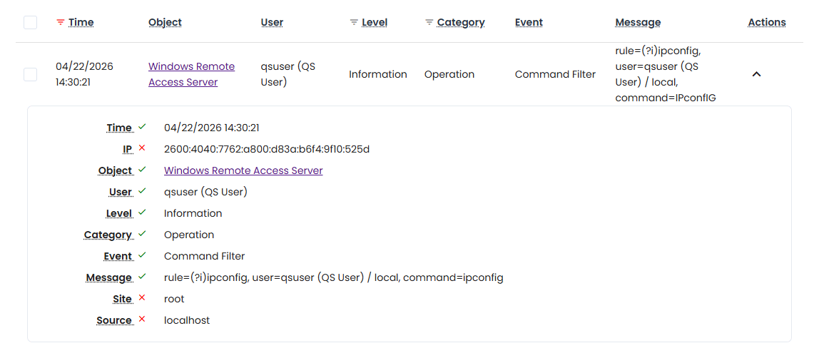 Command Filter Events Report PowerShell Entry