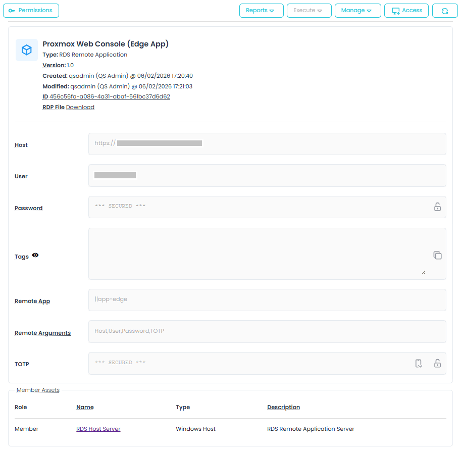 Edge Browser RDS App - Asset View