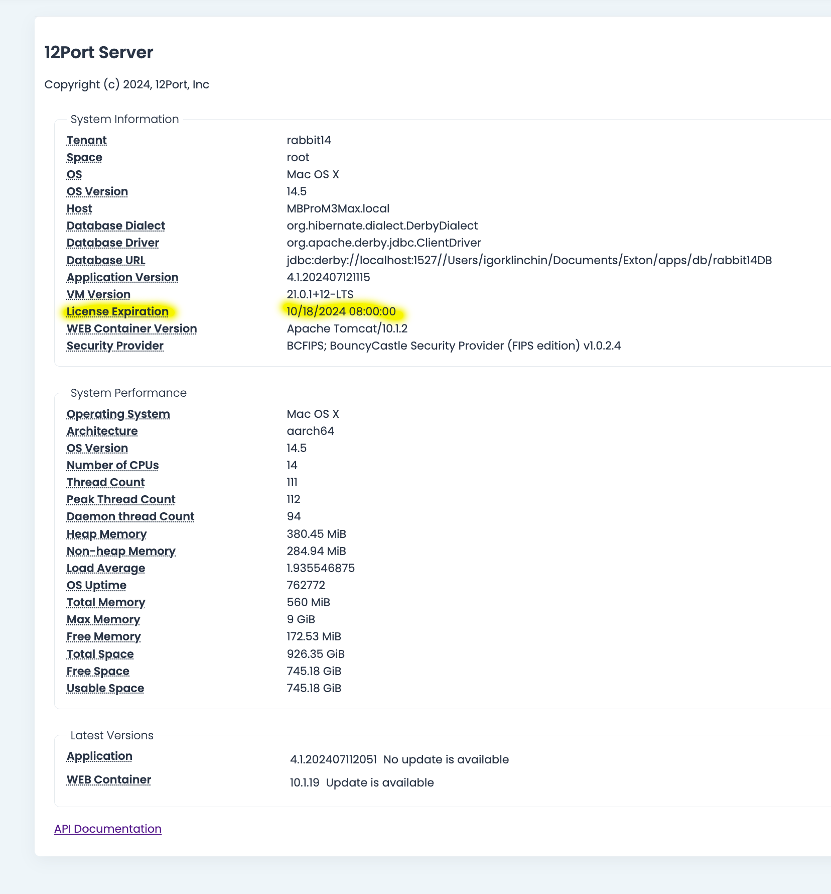 License Expiration on About screen