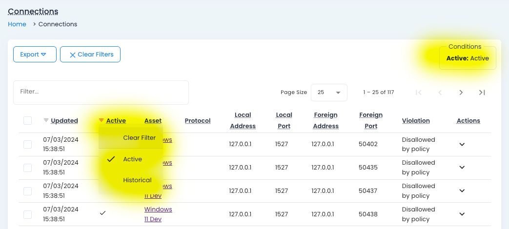 Active Connections Filter