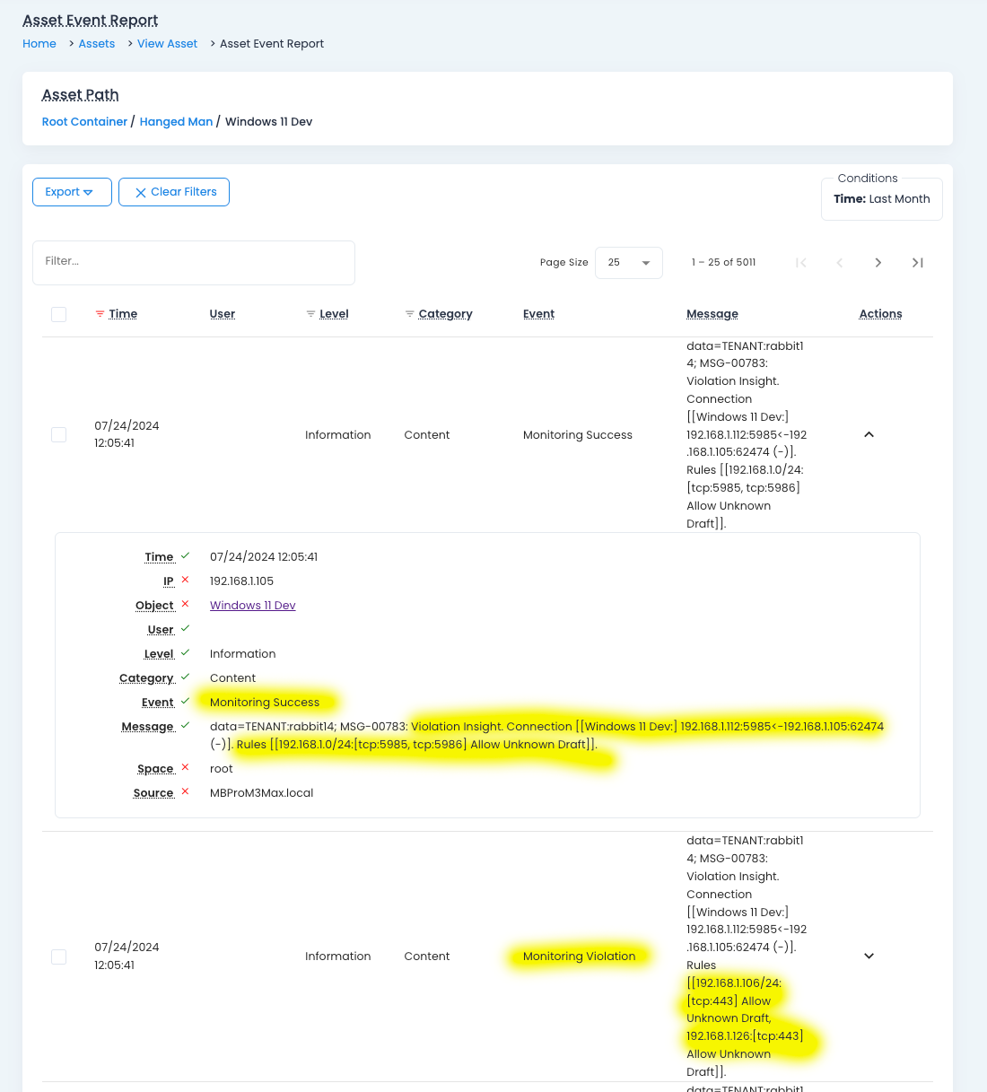 Violation Detection Debug