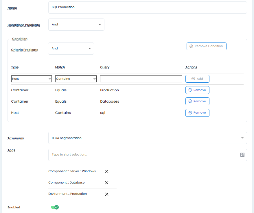 SQL Production Tagging Rule Example