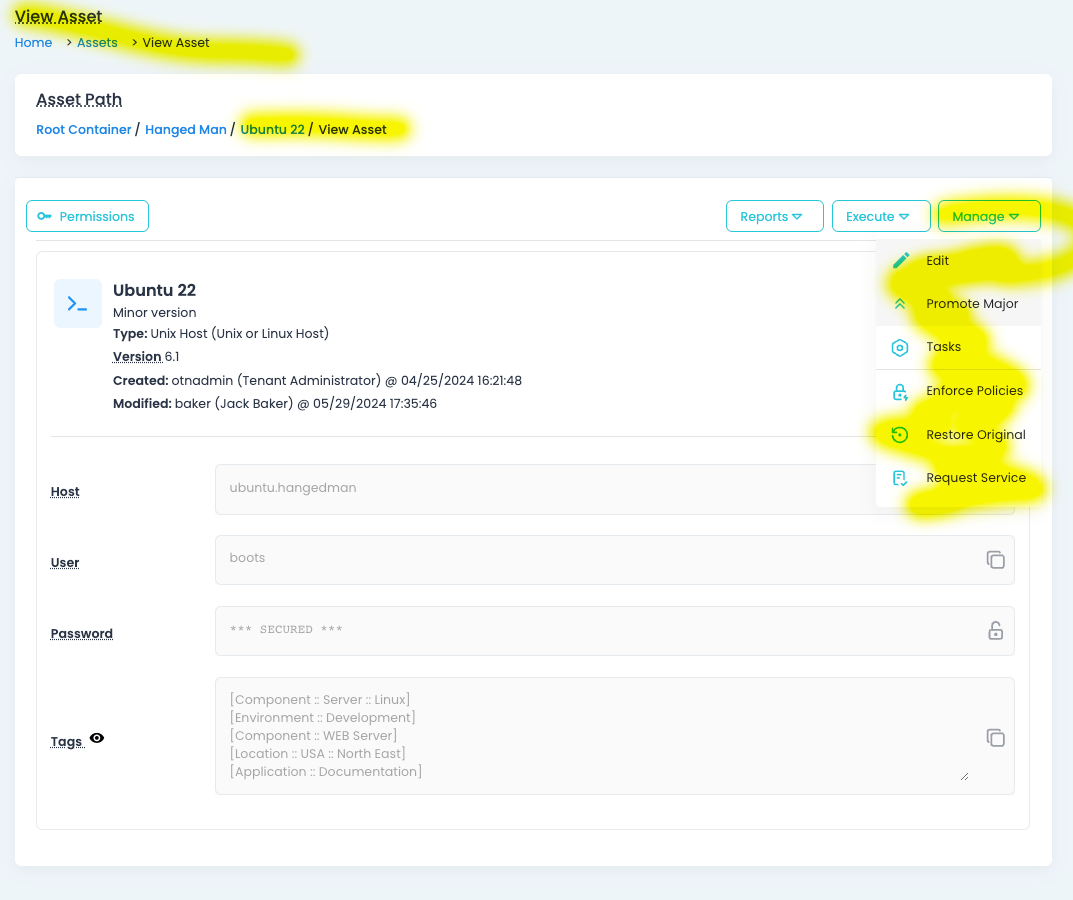 Asset View - Manage