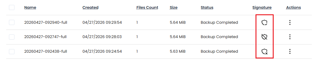 Backup List Signatures