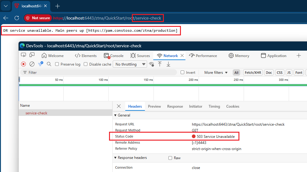 Peer Node DR Setup Service Check Example