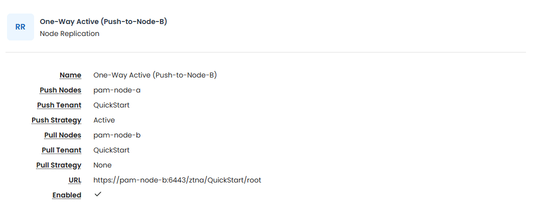 One-Way Active Push Example from Node A Configuration