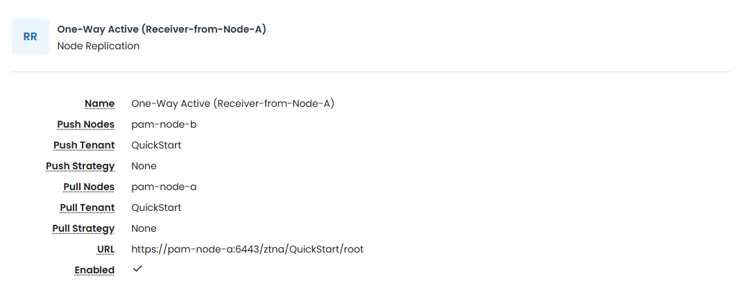 One-Way Active Push Example from Node B Configuration